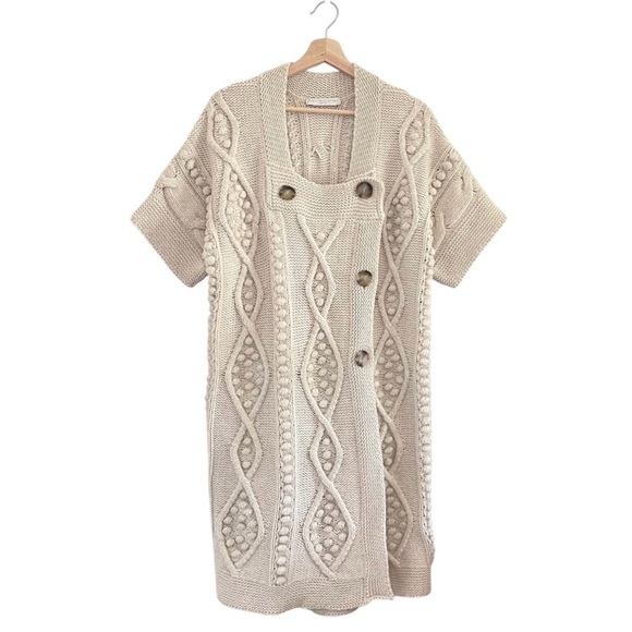 Stella McCartney Wool Cashmere Chunky Cable Knit Bobble Cardigan Dress Ecru IT40 - Picture 1 of 15